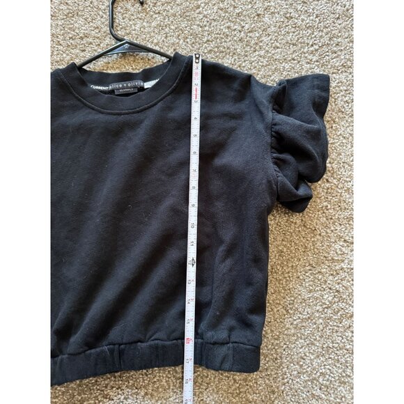 Alice and Olivia Joline Ruffle Flutter Sleeve Cropped Sweatshirt Top XS Black L2 - Picture 7 of 8